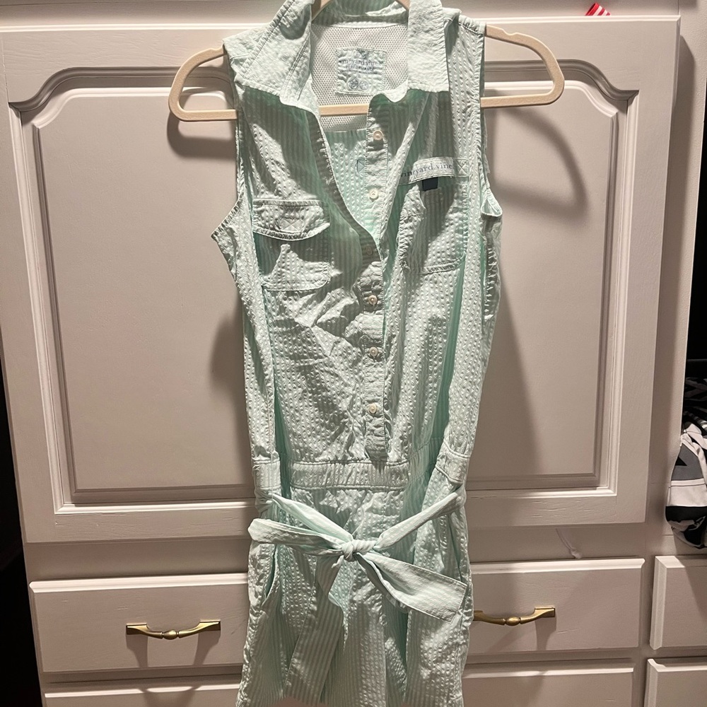 Vineyard Vines Mint and White Striped Performance Romper - Picture 1 of 7